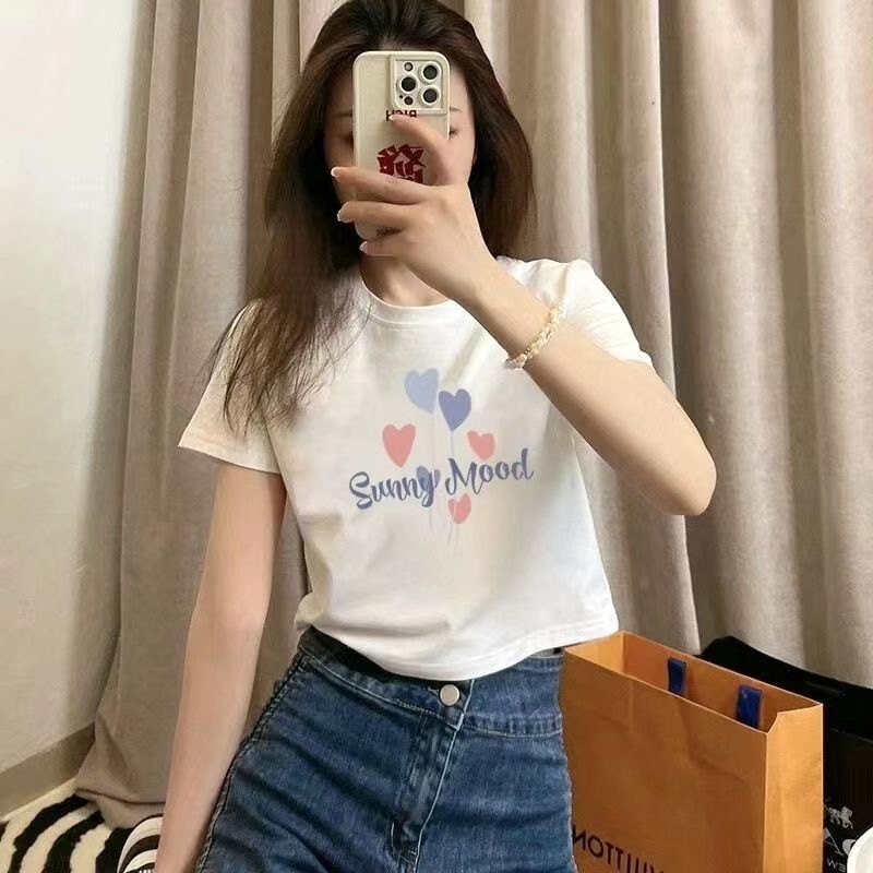 🌈พร้อมส่ง🌈 เสื้อครอปแขนสั้น ผ้าคัตคอน นิ่มใส่สบาย #แขนสั้น เสื้อยืดพิมพ์ลาย100%Cotton T-shirt เสื้อยืดผู้หญิงลายการ์ตูน