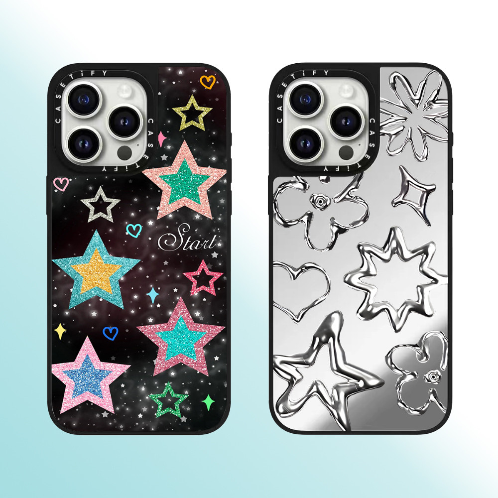 Casetify สีโลหะ Star กระจกคุณภาพสูงเคสโทรศัพท์เหมาะสําหรับ iPhone 15 Pro Max 14 Pro Max 13 Pro Max 15 Pro 14 Pro 13 Pro 12 Pro 12 11 แฟชั่น Anti Drop Hard Case