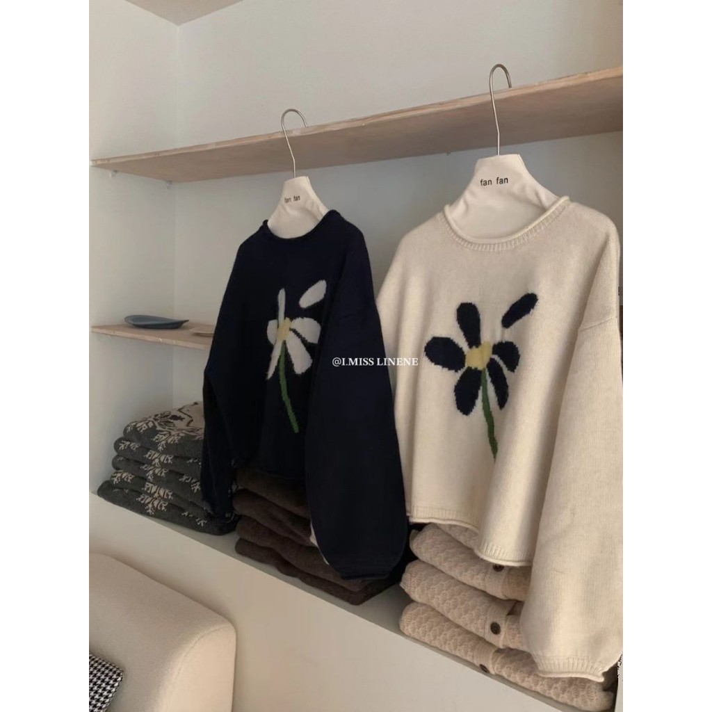 ฤดูใบไม้ร่วงเสื้อกันหนาวใหม่หลวมเสื้อสวมหัวอ่อนโยนนุ่มดอกไม้เสื้อกันหนาวผู้หญิงสไตล์ถักเสื้อกันหนาว - รูปที่ 2