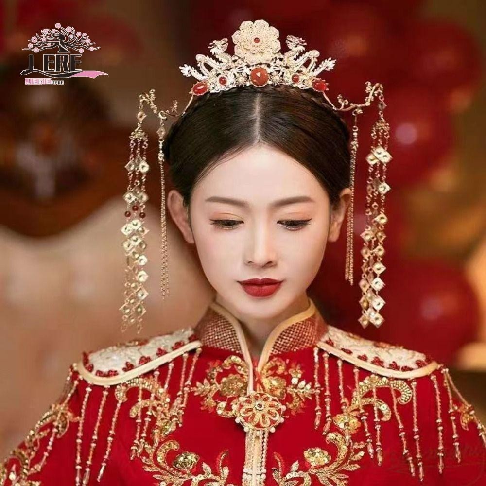 เจรีมี1หมวกเจ้าสาว,เครื่องประดับผมพลาสติกโลหะผสม,พู่สีทองวินเทจสไตล์จีนเจ้าสาวคอร์เน็ตภาพงานแต่งงาน