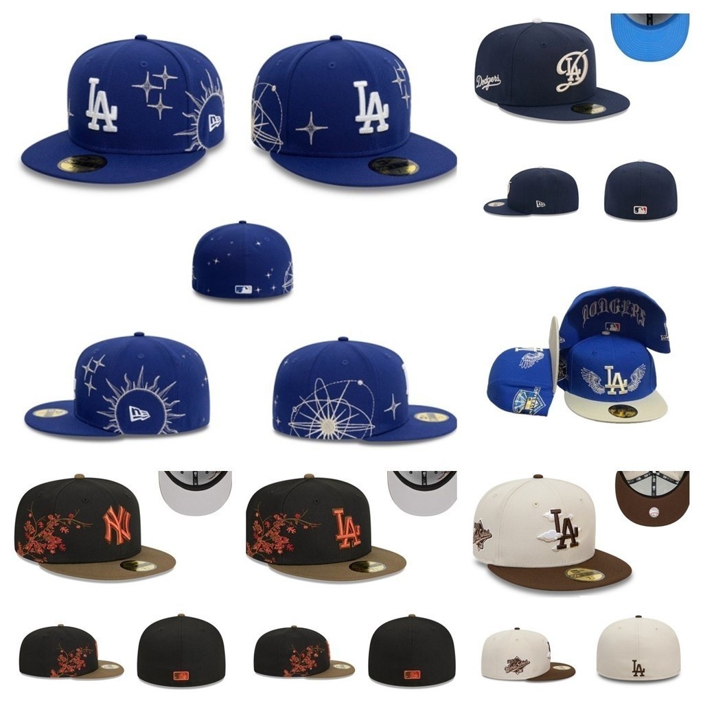 [คลังสินค้าพร้อม] Los Angeles Dodgers หมวกติดตั้งหมวกเบสบอล Unisex Full Closed Fit Caps หมวกฮิปฮอป RIJ7