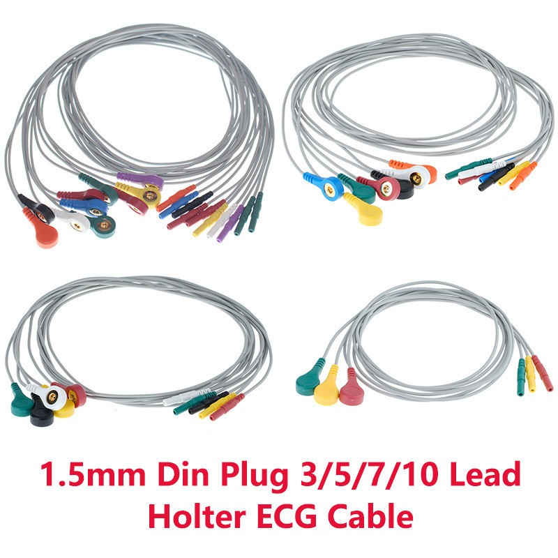 1.5mm Din Plug Holter ECG EKG 3/5/7/10 สาย Snap Electrode Leadwire สําหรับ GE Contec Edan Mindray Din Extension Line และ EEG เครื่องตรวจจับหรือ Dynamic State Monitor