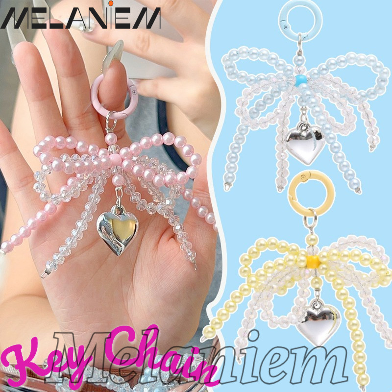 พวงกุญแจคริสตัลมุก-ผู้หญิงโทรศัพท์เชือกเส้นเล็กเครื่องประดับ-ผู้ถือกุญแจรูปโบว์คู่-เกาหลีสไตล์ อิน หวานประณีต- 3ง รักจี้หัวใจ