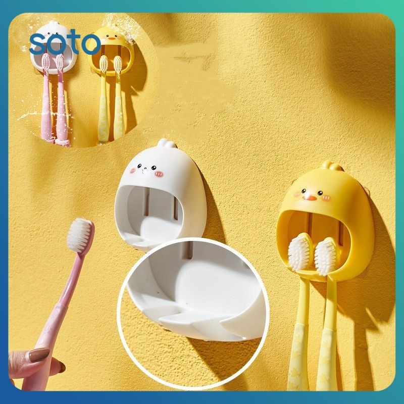 ♫ ที่ใส่แปรงสีฟันลายการ์ตูน ติดผนัง ไร้รูเจาะ กันฝุ่น อุปกรณ์ห้องน้ำ