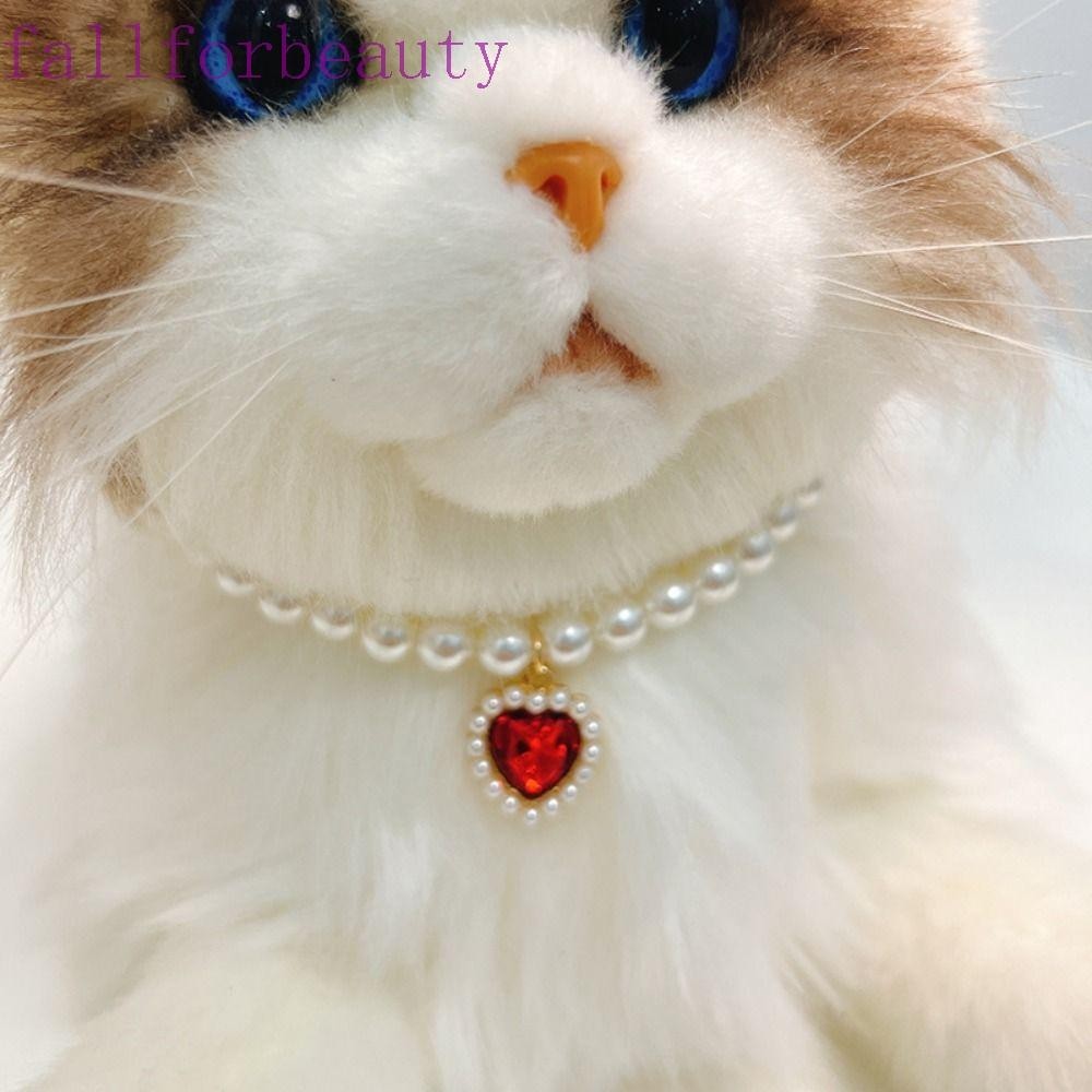 Fallforbeauty Rhinestones ปลอกคอแมว, ไข่มุกเทียมแบบปรับได้/สร้อยคอมุกสัตว์เลี้ยงโลหะ, แฟชั่นที่มีสีสันตกแต่งแมวหัวใจสร้อยคอเพชร Party