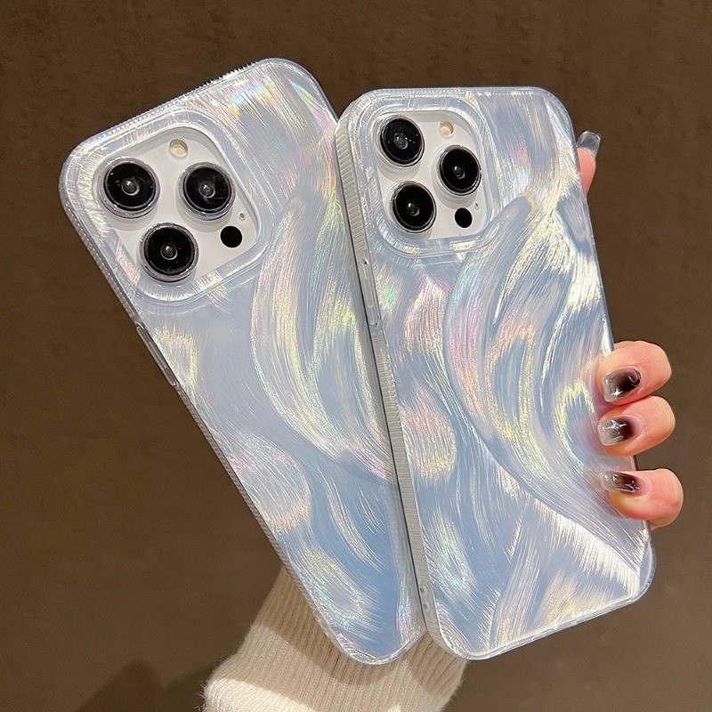 เคสโทรศัพท์สีเงิน for iPhone 15 14 13 12 Pro Max 15 14 Plus iPhone 11 เส้นด้ายขนนกบางเบาหรูหราป้องกันการตก