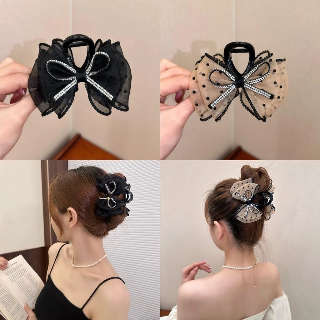 2024 Summer Bow Polka Dot Mesh Puff Grip