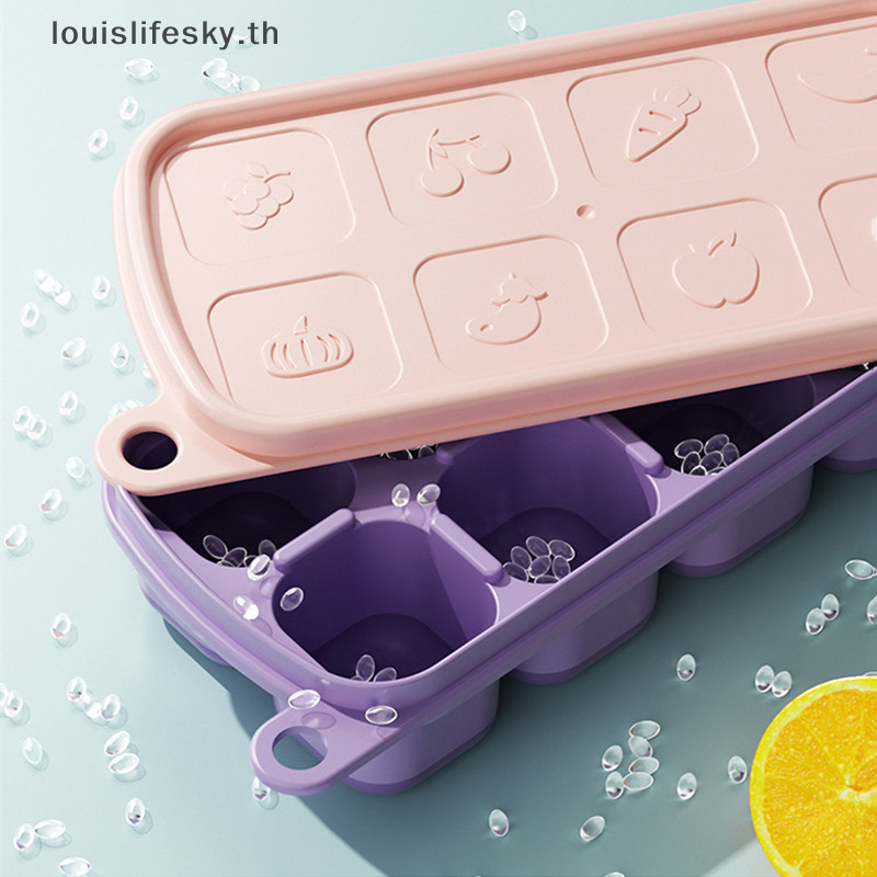 Llth 1 PC 8 เซลล์ซิลิโคนเกรดอาหารแม่พิมพ์ Ice Grid พร้อมฝาปิดกล่องน้ําแข็งถาดทํา Mould กล่องเก็บน้ําแข็งนํากลับมาใช้ใหม่ DIY อุปกรณ์ครัวร้อน