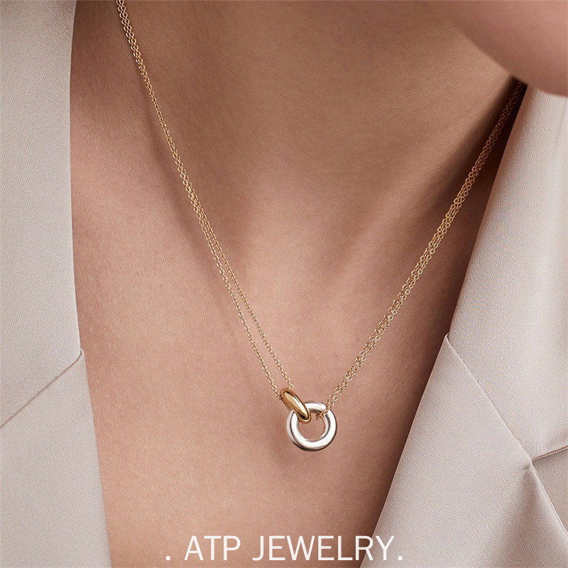 ATP 2 ชั้น Minimalism วงกลมจี้สร้อยคอ · สร้อยคอโลหะผสม Electroplate สําหรับสวมใส่ทุกวัน