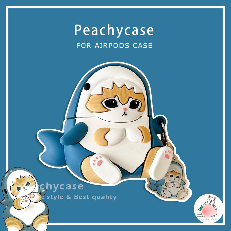 3d น่ารัก Mofusand แมว Shark จี้ไร้สายบลูทูธหูฟังป้องกันกรณีใช้งานร่วมกับ Airpods 1 2 3 Pro Pro2 airPods3 ซิลิโคนอ่อนนุ่ม Anti-drop ชุดหูฟังปลอก