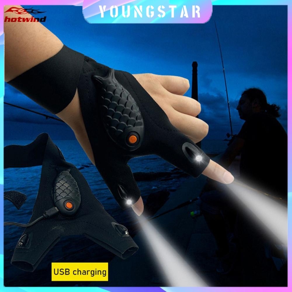 ถุงมือไฟฉาย ถุงมือไร้นิ้วแบบชาร์จไฟได้ โคมไฟนิ้วไฟ นํา สําหรับตกปลากลางแจ้ง แคมป์ปิ้ง เครื่องมือเดินป่า