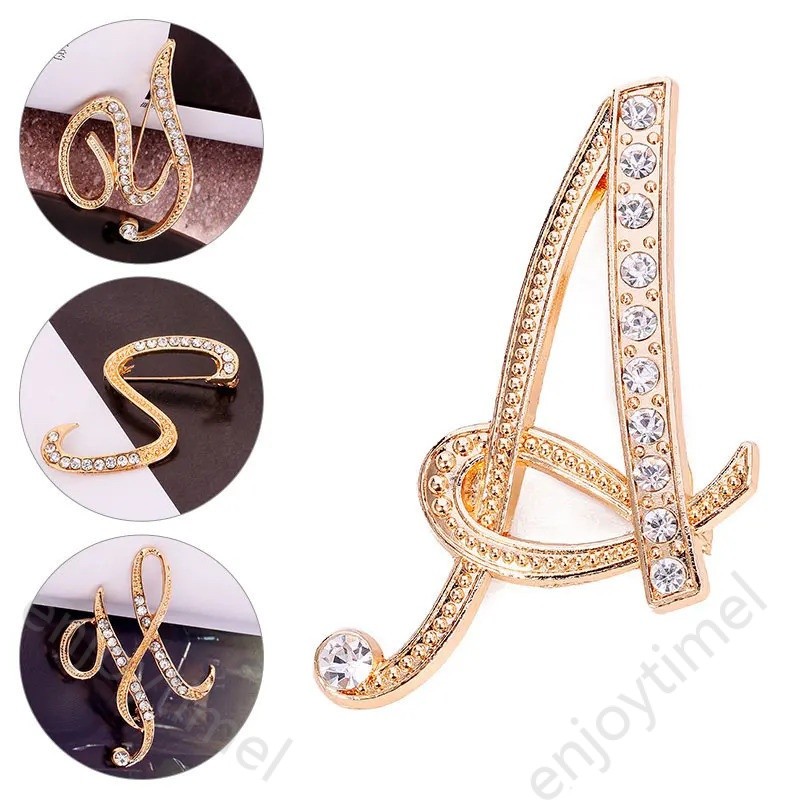 ผู้หญิงผู้ชาย A-Z จดหมายเข็มกลัด R hinestones คริสตัลสีเงินตัวอักษรภาษาอังกฤษหมุดโลหะน่ารักอุปกรณ์เครื่องประดับของขวัญคริสต์มาส