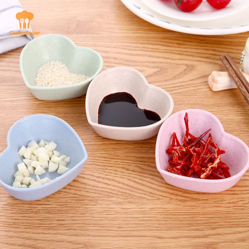 Ckfr Love Heart Shape ชามฟางข้าวสาลี gar Seasoning ซอสถั่วเหลืองที่เป็นของแข็ง จานใหม่
