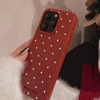 Retro สีขาว Polka Dot สีแดง Glossy เคสโทรศัพท์สําหรับ Iphone 15 14 Pro Max 11 12 13 Plus XR XS Max INS ปีใหม่ซิลิโคนกันกระแทกโทรศัพท์นุ่มปกหลัง