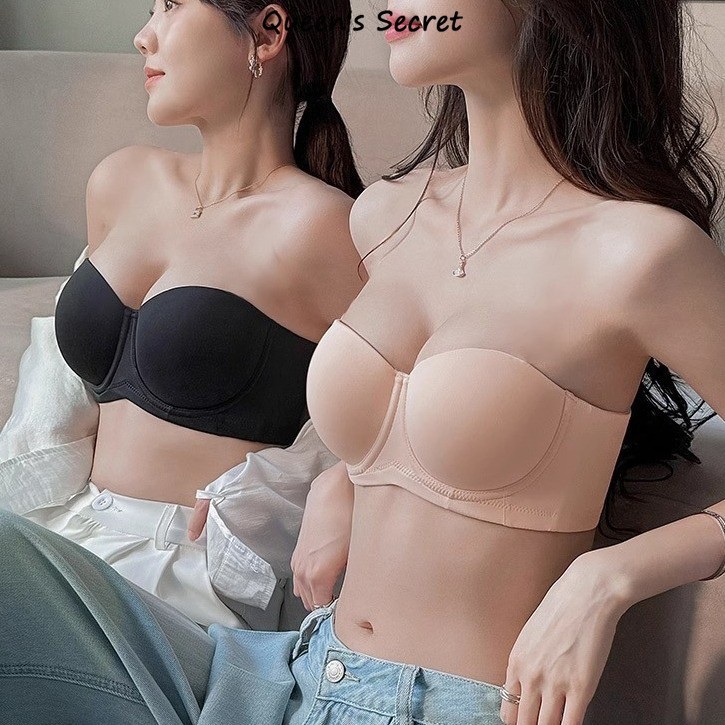 [QueenSecret] Bcde Cup Plus Size Strapless Soft Underwire Support Bra Non-slip Big Chest Show Small Thin Anti-sag Bra