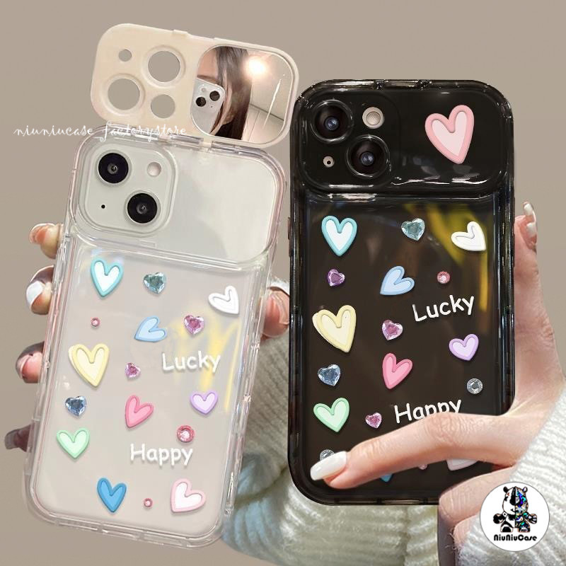 ส่งจากไทย น่ารักสีสันสดใสพร้อมกระจกแต่งหน้าสำหรับ iPhone 11 15 14 13 12 Pro MAX 7 8 14 Plus XR X XS MAX เคสโทรศัพท์ TPU