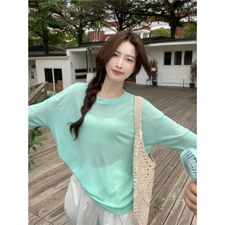 Lune_Grace เสื้อแขนยาวสีพึ้น กันแดด ทรงหลวม ผ้านุ่มนิ่มใส่สบาย-พร้อมส่ง-รุ่นv079