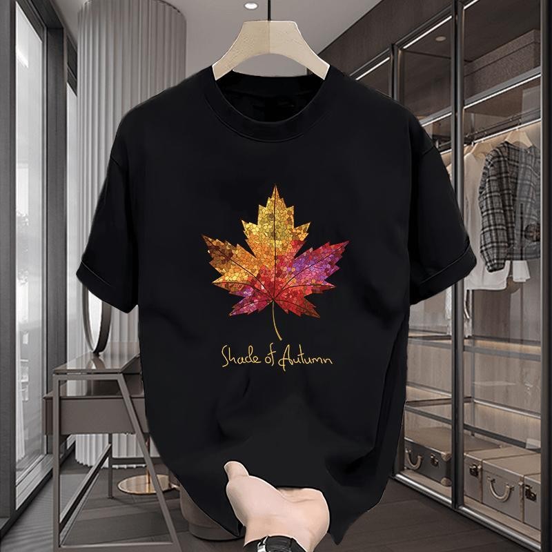 เสื้อยืดพิมพ์ลายใบเมเปิ้ล ส่วนบุคคล หลวม และอเนกประสงค์ แฟชั่น สไตล์สตรีท คอกลม มาใหม่
