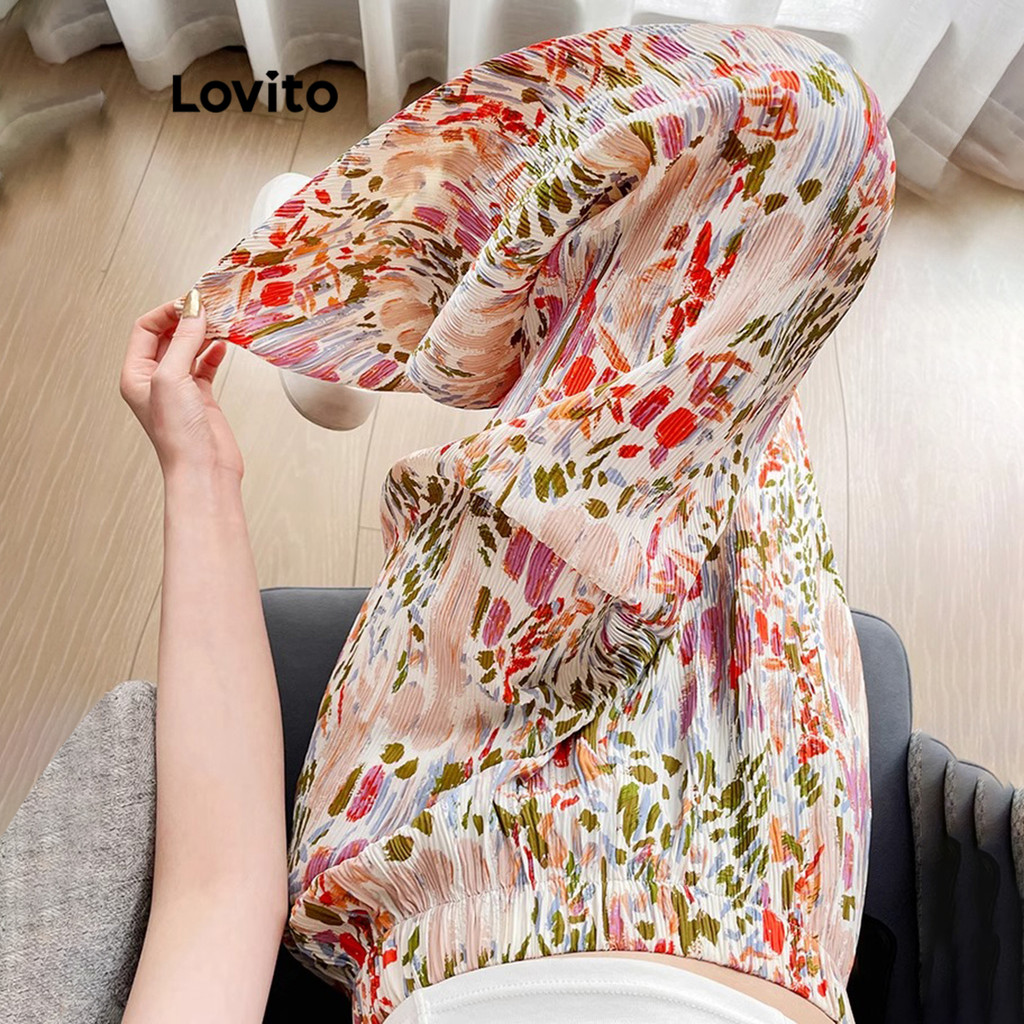 Lovito กางเกงขายาวผู้หญิง มีลาย สีพื้น สไตล์ลำลอง LNA65583