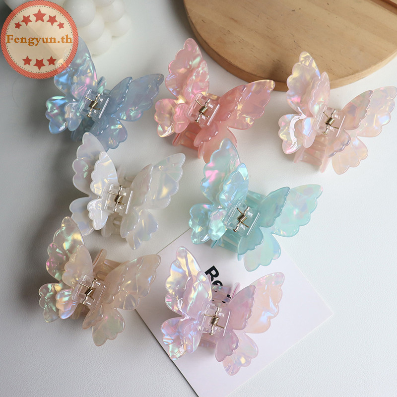 Fengyun สําเร็จการศึกษาสีหวานผีเสื้อผม Claw Bilayer ผม Claw คลิปฉลามคลิปอุปกรณ์เสริมผมสําหรับผู้หญิงสาว Headwear TH