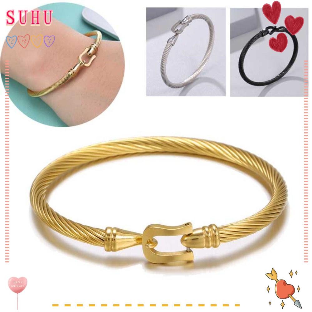 สร้อยข้อมือเกือกม้า SUHU, สร้อยข้อมือคู่ถักสแตนเลส, ปมเกือกม้าที่เรียบง่ายลวดโซ่ปมสายเกือกม้ากําไลข้อมือผู้ชาย