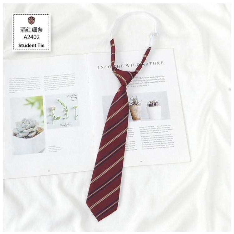 Blue Tie Boys Lazy Knot-Free นักเรียน Preppy สไตล์อุปกรณ์เสริมลายไวน์แดงขนาดเล็ก Tie ญี่ปุ่นสั้นขนาดเล็ก Tie - รูปที่ 5