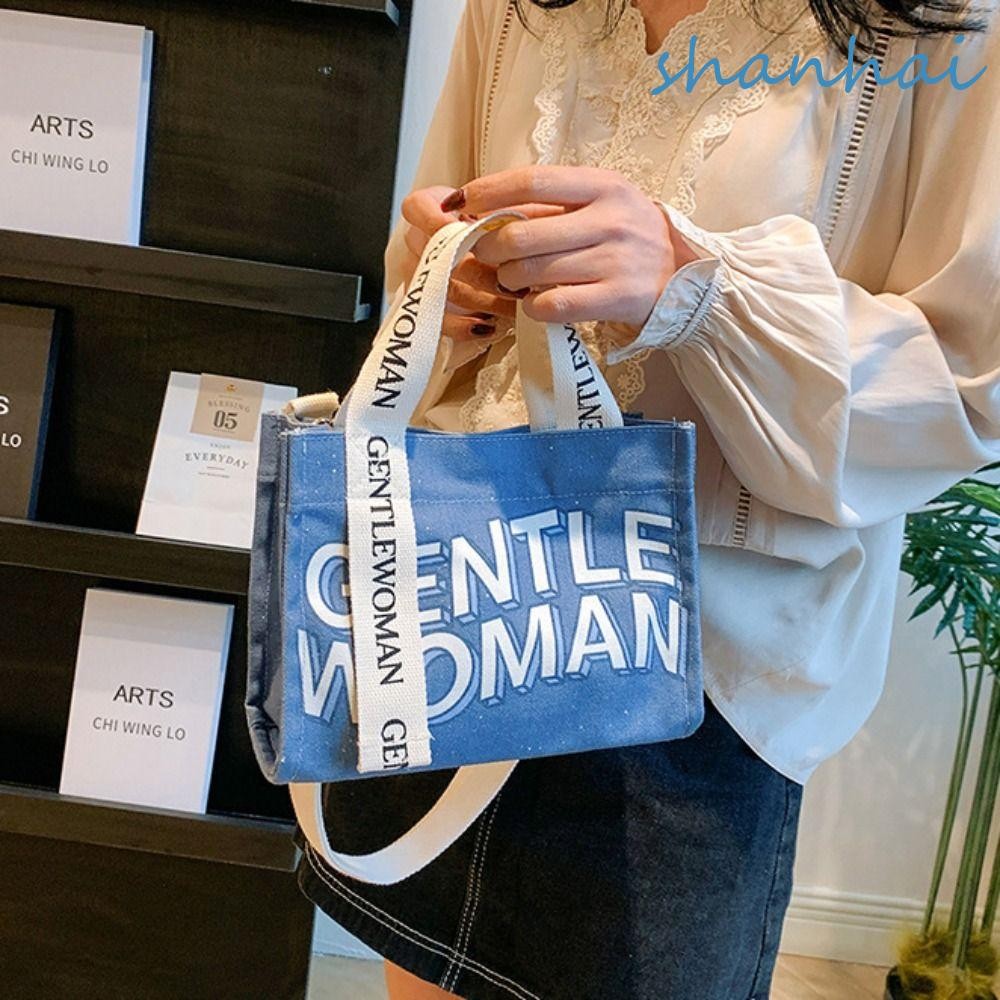 Shanhai Gentlewoman Shoulder Bag, Letter Handbag Canvas Crossbody Bag, Fashionable Blue Casual Messenger Bag Thailand Handbag Travel