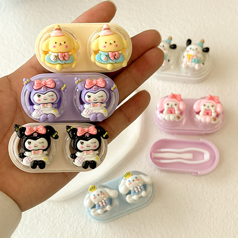 SANRIO กล่องคอนแทคเลนส์สไตล์ลิ้นชักซานริโอ My MelodyKuromi กล่องสหายคอนแทคเลนส์การ์ตูน DIY กล่องดูแล