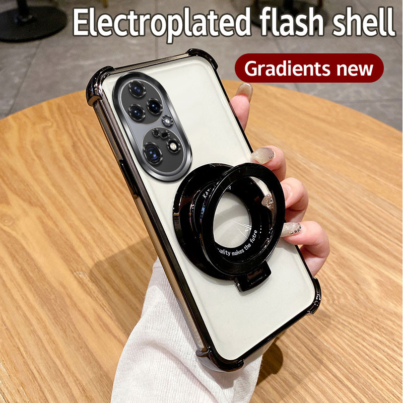 สําหรับ Huawei P50 Pro กรณีซิลิโคนอ่อนนุ่มไฟฟ้า TPU SoftCase Drop-proof กันกระแทก Huawei P50Pro JAD-LX9 โทรศัพท์มือถือปลอกวงเล็บแม่เหล็ก