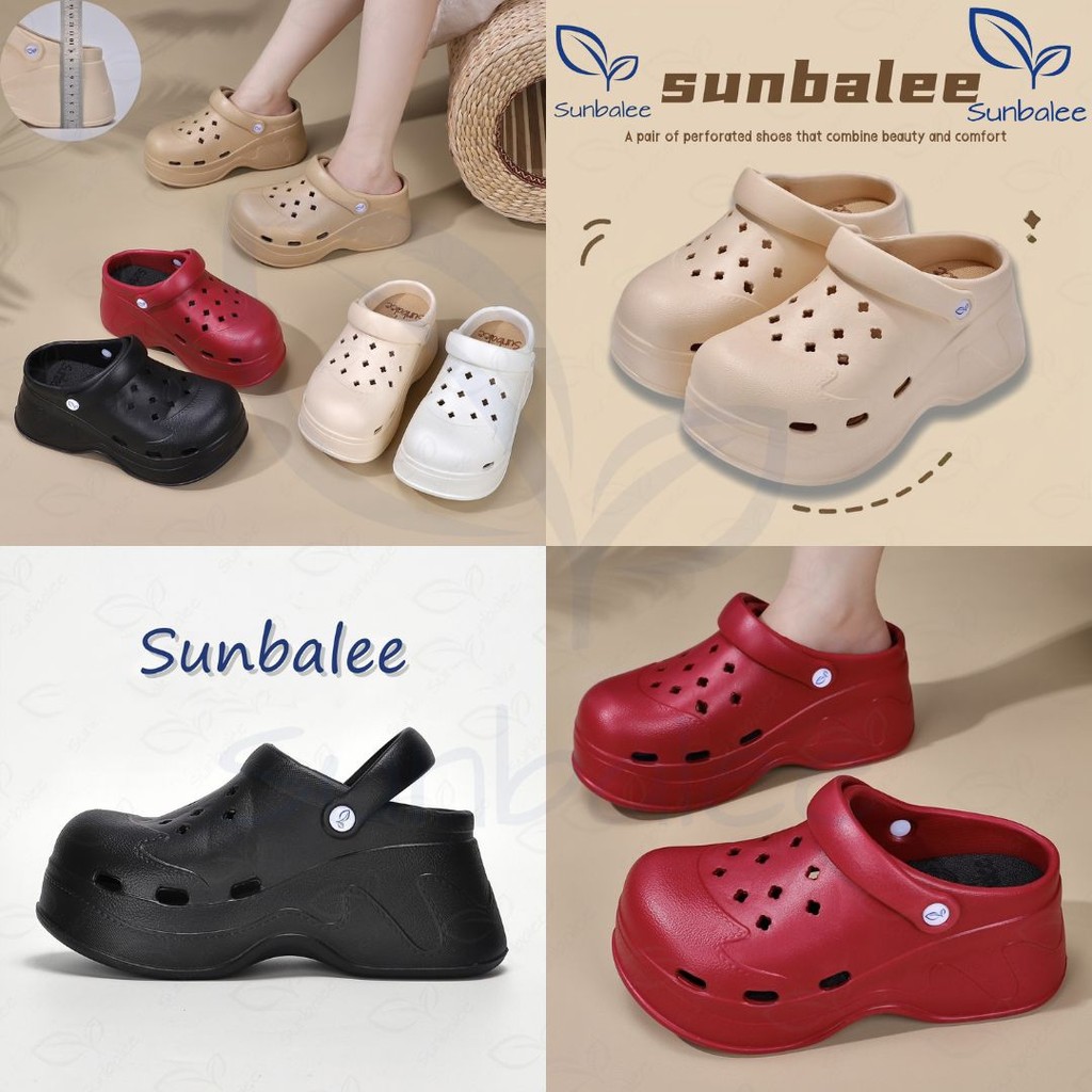 SUNBALEE 🌻 SUN4968 รองเท้าหัวโต แบบสวม ไม่แถมตัวติด มีสายรัดส้น สูง 9 เซน. วัสดุ EVA สินค้าพร้อมส่ง