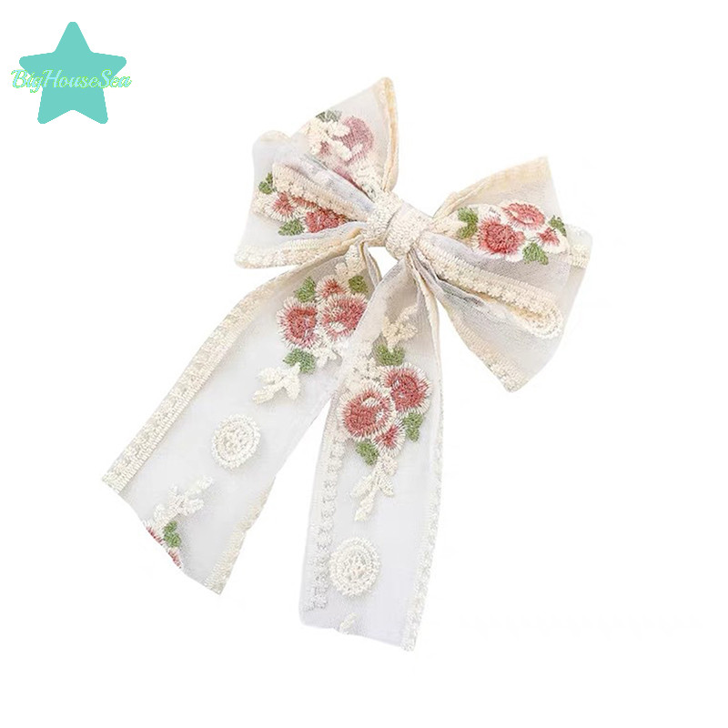 [BigHouseSea] เย็บปักถักร้อยผม Bows ลูกไม้ Big Bows กิ๊บติดผมผู้หญิง Elegant ฤดูใบไม้ผลิคลิปฤดูใบไม้ผลิฤดูร้อนอุปกรณ์เสริมผมผู้หญิง Barrettes ใหม่
