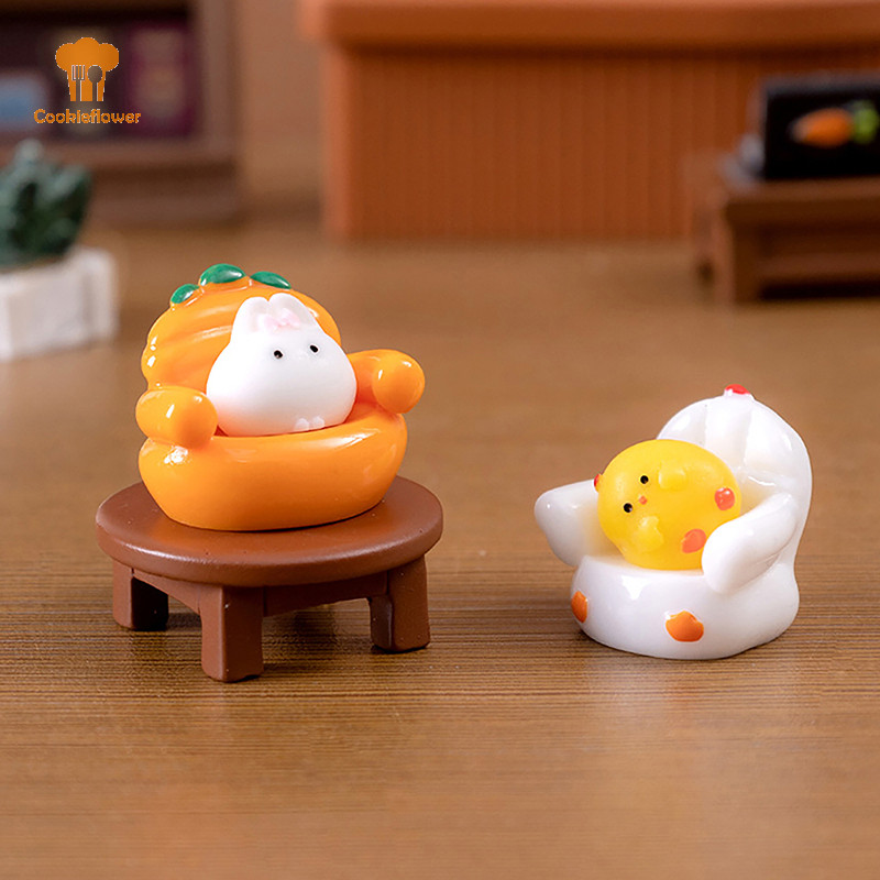 Ckfr น่ารัก Figurines Miniature การ์ตูนสัตว์กระต่ายแมวเรซิ่นเครื่องประดับ Micro ภูมิทัศน์ Kawaii อุปกรณ์โต๊ะสําหรับตกแต่งบ้านใหม่