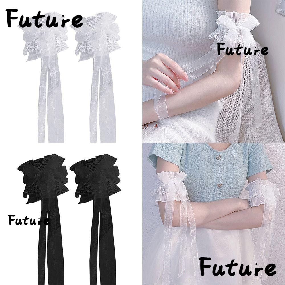 Future ปลอกแขน ผ้าลูกไม้ ลายดอกไม้ ประดับโบว์ ริบบิ้นยาว ยืดหยุ่น สําหรับเจ้าสาว