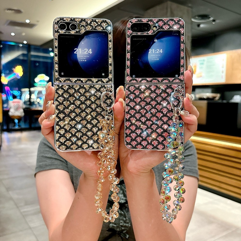 หรูหรา Anti-DROP สําหรับ Samsung Galaxy Z Flip 6 5 4 การออกแบบที่สวยงาม Bling Flip4 Flip5 Flip6 เชือกเส้นเล็กเคสโทรศัพท์
