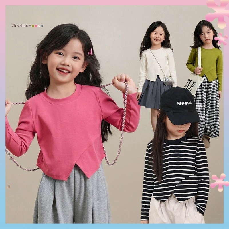 Girls Fashionable Long Sleeve2024New Korean Style2024Child Base Baby's Top LeisureTT-shirt