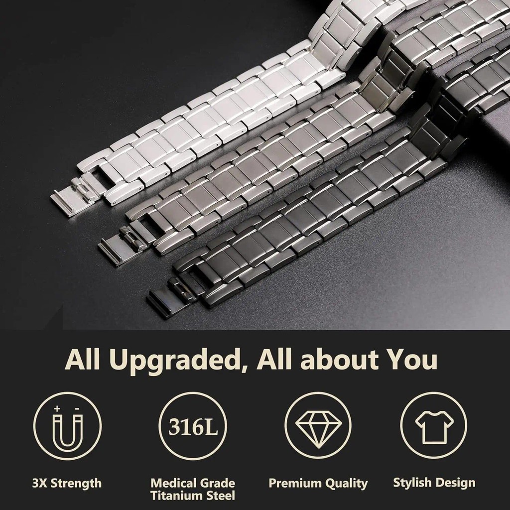 Aradoo สร้อยข้อมือเหล็กไทเทเนียม 3X Ultra Strnth Neodymium แม่เหล็กปรับสุขภาพ Magnetic Therapy Link สร้อยข้อมือ ราคา ถูกที่สุด ดีลบีเคเค แกลเลอรีภาพที่ 4