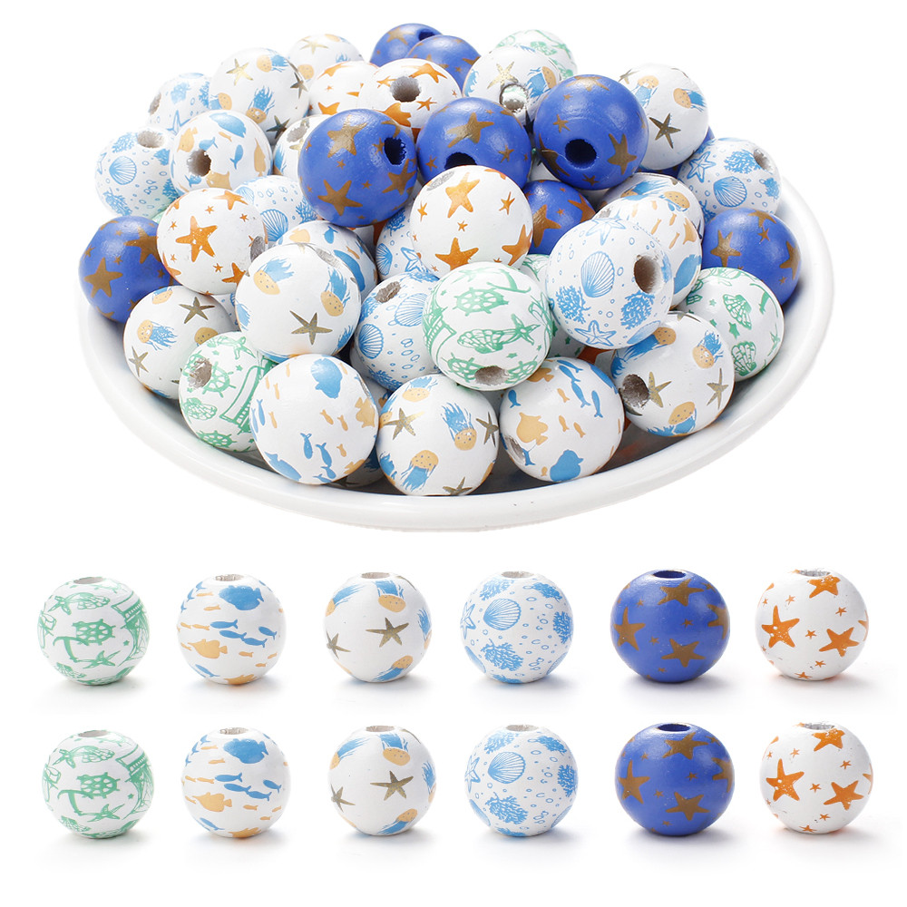 Marine Creatures Shells ปลาดาวเรือใบลูกปัดไม้สําหรับทํา DIY สร้อยข้อมือต่างหูอุปกรณ์ตกแต่งเฟอร์นิเจอร์