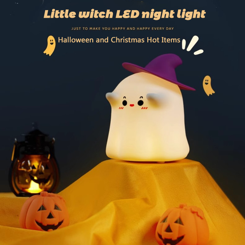 พร้อมส่ง ไฟกลางคืน LED ฮาโลวีนคริสต์มาสสไตล์ร้อนโคมไฟซิลิโคนแม่มดน้อย
