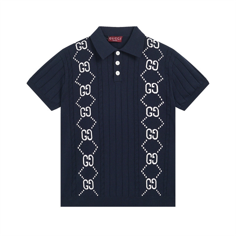 Fashion 6U2C1 เสื้อโปโลถักลําลองสําหรับผู้ชายและผู้หญิงหุ้มด้วยลาย Jacquard Sports Short sleeve Tops