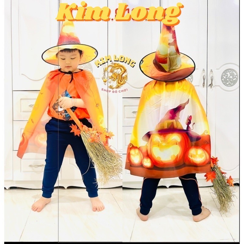 ชุดเสื้อโค้ท PUMPKIN พร้อมหมวกและแปรง WITCH COSTUME COSTUME และอุปกรณ์ตกแต่ง HLOWEEN HCM