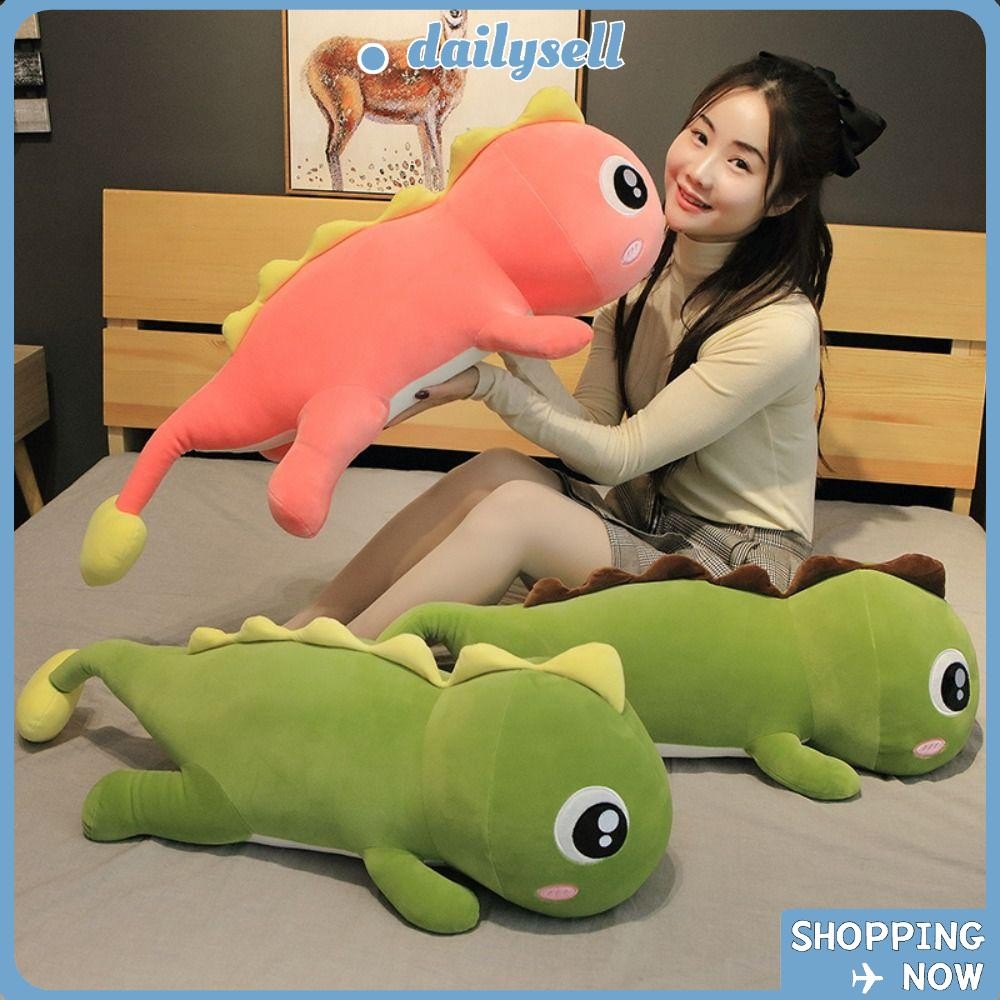 ของเล่นตุ๊กตาไดโนเสาร์ DAILY, ของเล่นตุ๊กตาผ้าฝ้าย PP 60 ซม., ตุ๊กตานุ่มสีชมพูสีเขียวขนนุ่มสร้างสรรค์
