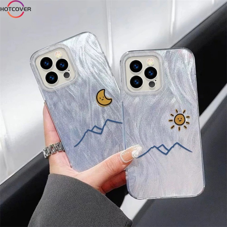 สําหรับ Vivo V30 V29 V27 V25 Pro V30e V29e V27e V25e V23e V9 S1 U10 Y85 เคสโทรศัพท์ Silver Feather Holographic เลเซอร์กรณี Simple Sun Moon ฝาครอบ