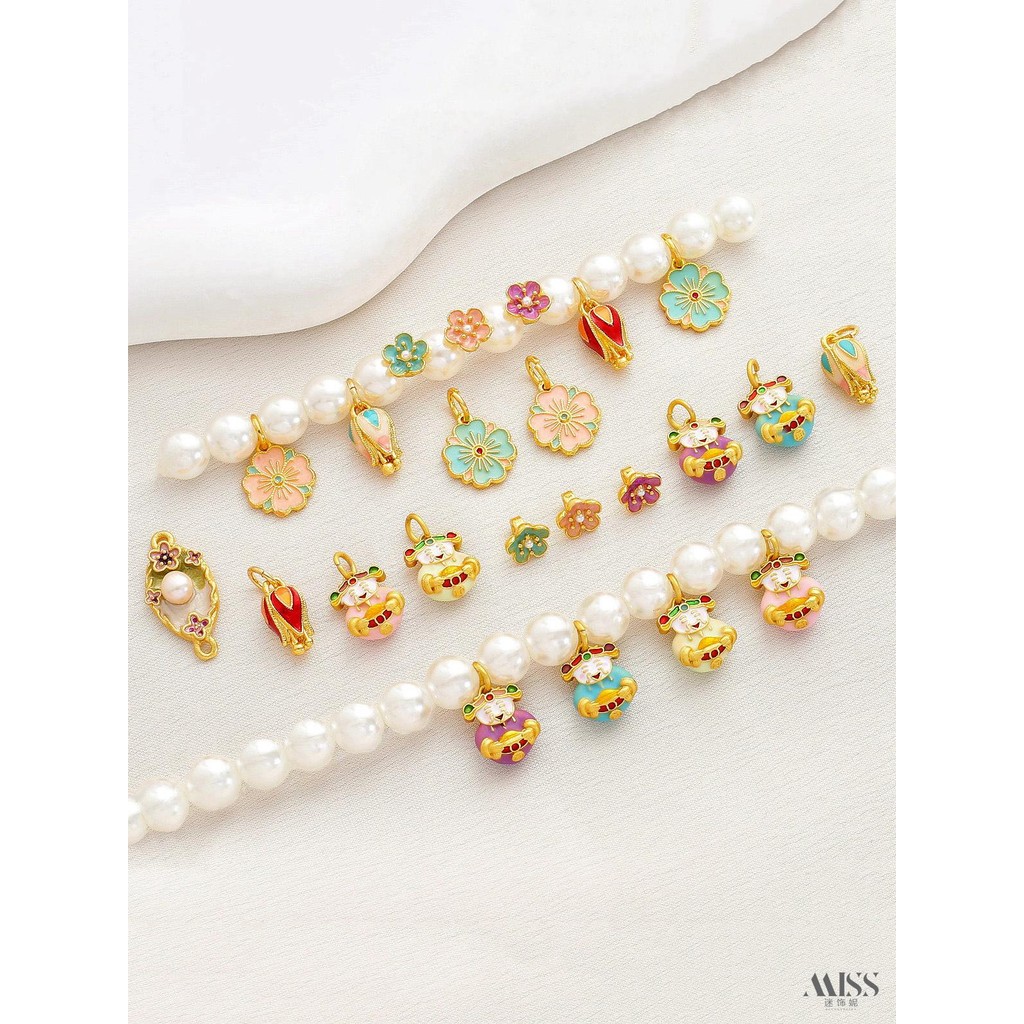 จี้ diy Cloisonne God of Wealth Peach Blossom Matte Gold Strong Color Retention