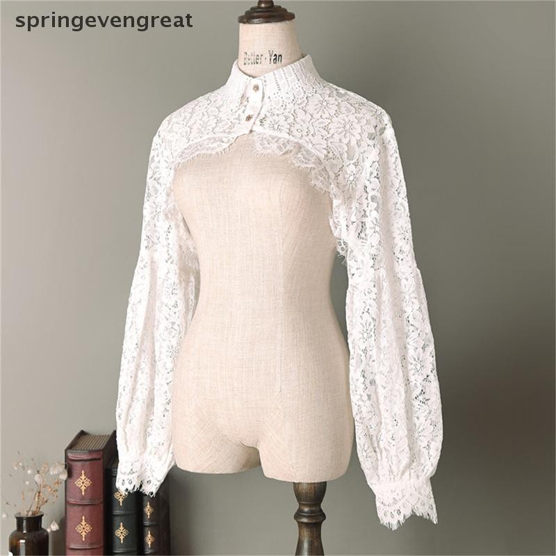 Springevengreat ปกปลอม Ruffles ผู้หญิงคลาสสิกผ้าฝ้ายลูกไม้ผู้หญิงเพชรยุโรปและสหรัฐอเมริกา Retro Springevengreat