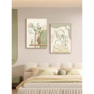 (พร้อมกรอบ) Simple Abstract Line Art Girl Figure Nordic Beige ภาพวาดผ้าใบพิมพ์ภาพ