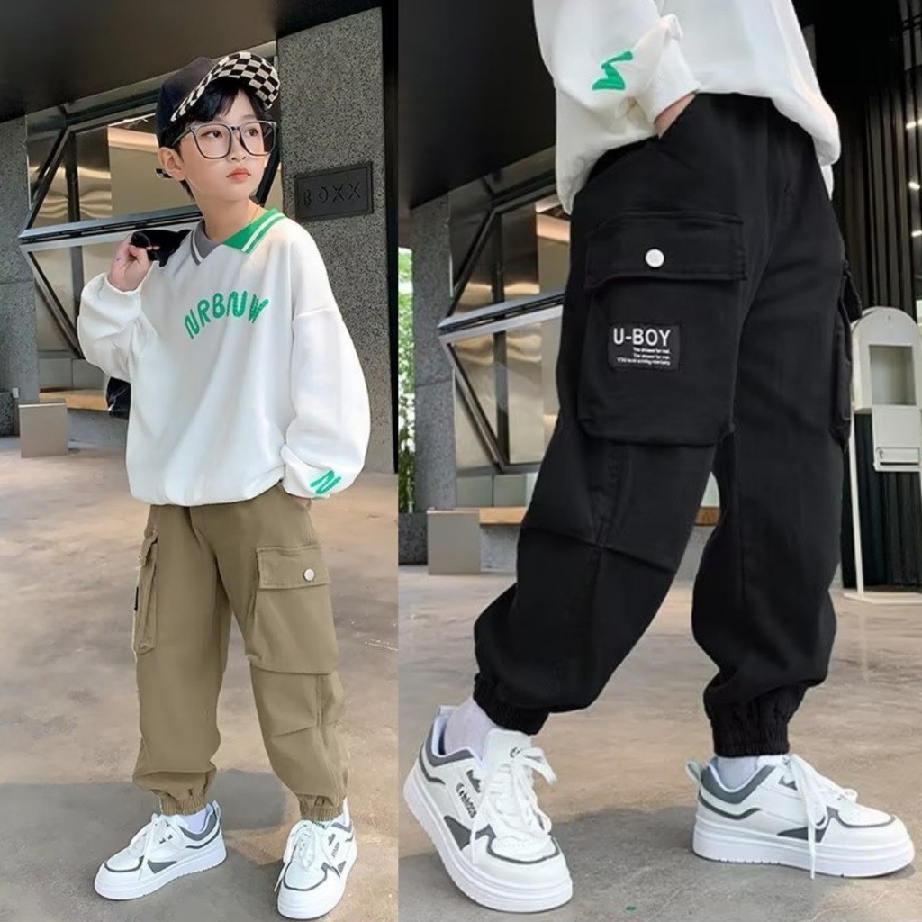 【จัดส่งจากประเทศไทย】กางเกงคาร์โก้สำหรับเด็กผู้ชายรุ่นใหม่ สไตล์เกาหลี หลายกระเป๋า อินเทรนด์ เหมาะสำหรับเด็กใส่