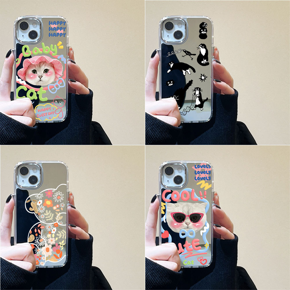 Silicon กระจกแต่งหน้าเคส For iPhone 16 Pro Max 15 11 13 14 12 16promax 13promax 15promax 16pro 15pro เคสโทรศัพท์มือถือ