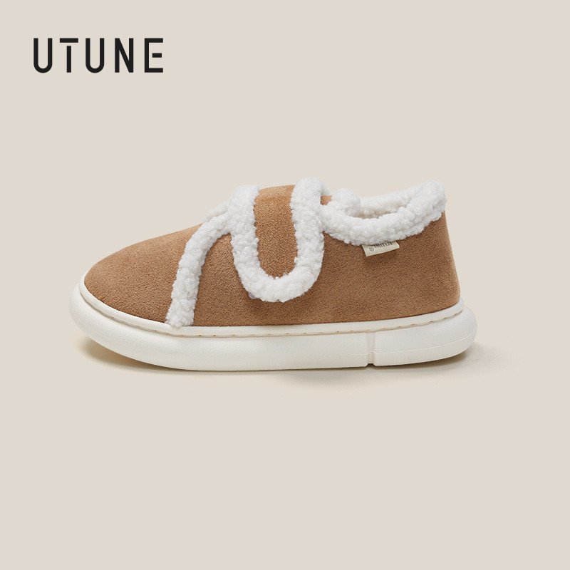 UTUNE รองเท้าผ้าฝ้ายสําหรับผู้หญิง เบอร์เบอร์ ขนแกะปรับลื่นฤดูหนาวตุ๊กตาซับรองเท้าพื้นยาง