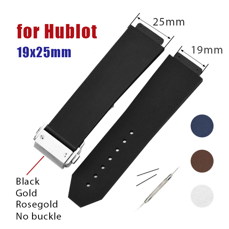19x25 มม.สายนาฬิกาซิลิโคนสําหรับ Hublot เปลี่ยน Stripe สายรัดข้อมือยางนาฬิกากันน้ําผู้หญิงผู้ชายสร้อยข้อมือนาฬิกาอุปกรณ์เสริม