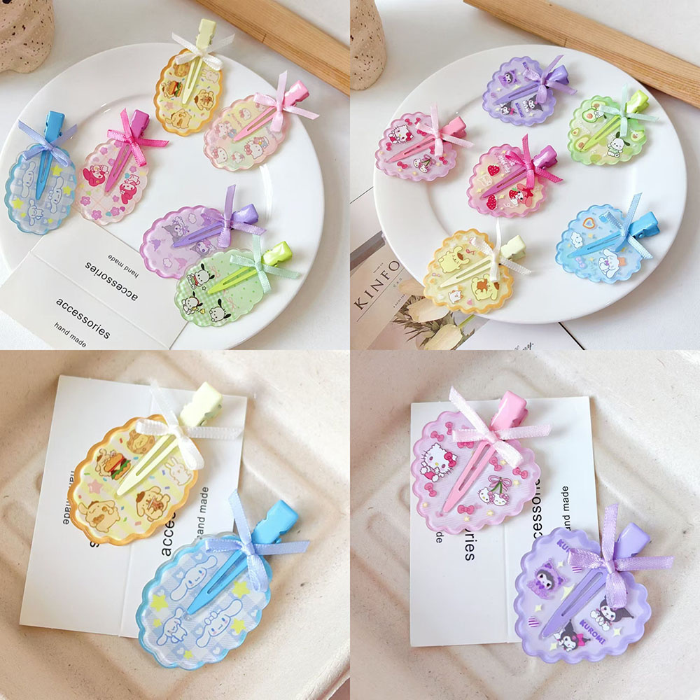 Casual เรซิ่นการ์ตูนพิมพ์ Bowknot Geometric Hairpin สําหรับเด็กผู้หญิง